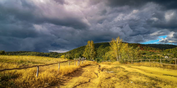 Autumn landscape in the Carpathian countryside stock photo