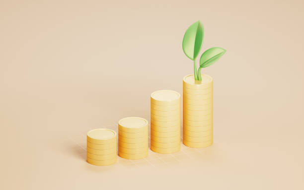 istock Golden coins with investment concept, 3d rendering. 1421299637
