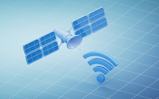 Wireless network technology with wifi sign, 3d rendering. Computer digital drawing.