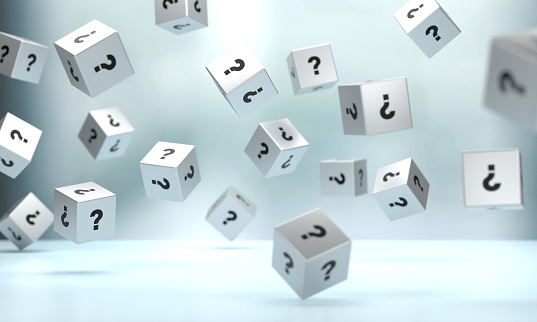 Question Mark on the cube shape dice. Communication concept.