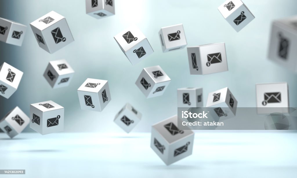 New Mail sign on the cube shape dice New Mail sign on the cube shape dice. Communication concept. Advice Stock Photo