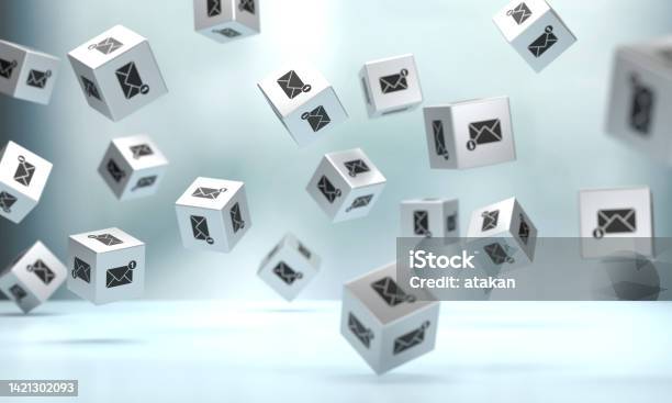 New Mail Sign On The Cube Shape Dice Stock Photo - Download Image Now - Advice, Block Shape, Business