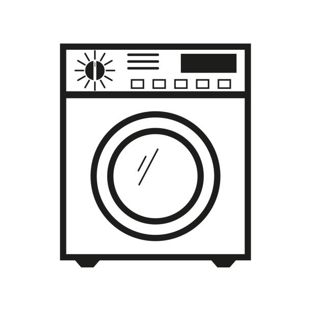 ilustraciones, imágenes clip art, dibujos animados e iconos de stock de icono de lavadora. botón para el diseño de ropa. ilustración vectorial. imagen de archivo. - clothes washer isolated clothing major