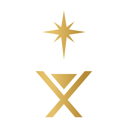 christmas navity scene, manger and Star of Bethlehem golden icon- vector illustration