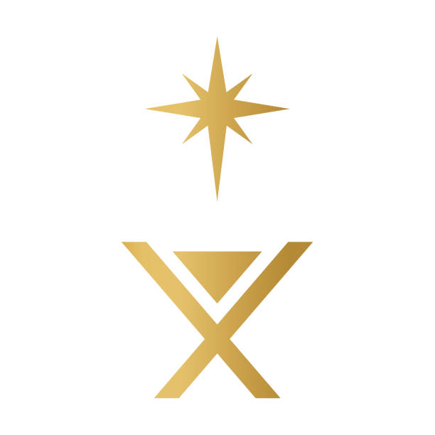 christmas navity scene, manger and Star of Bethlehem golden icon christmas navity scene, manger and Star of Bethlehem golden icon- vector illustration bethlehem star stock illustrations