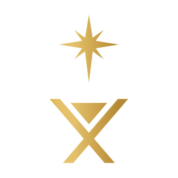 christmas navity scene, manger and Star of Bethlehem golden icon christmas navity scene, manger and Star of Bethlehem golden icon- vector illustration jesus christ birth stock illustrations