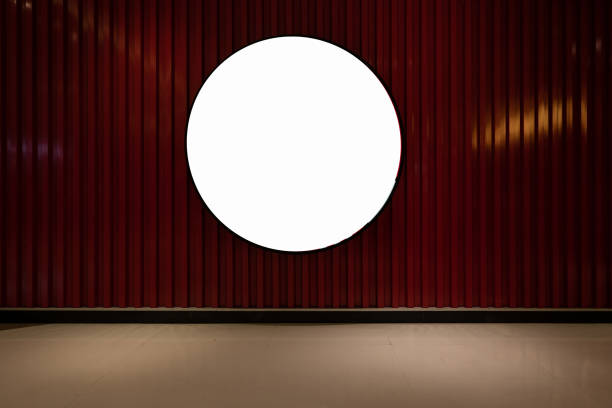Red metal vertical pattern background wall and blank advertising light box