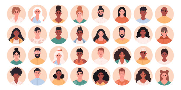 People avatar set. People of different age, races, appearance. Multicultural society. Social diversity of people in modern society. Hand drawn vector illustration People avatar set. People of different age, races, appearance. Multicultural society. Social diversity of people in modern society. Vector illustration caucasian appearance stock illustrations
