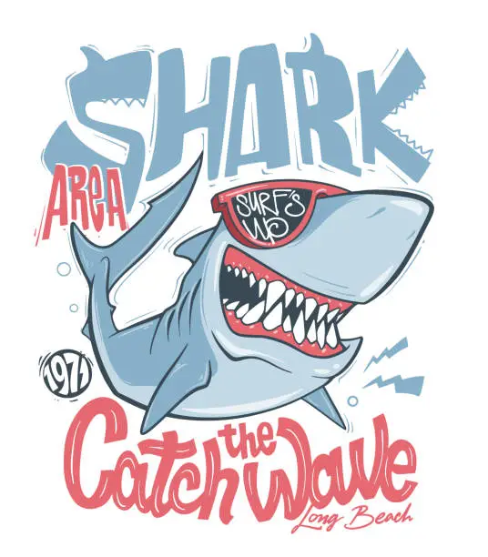 Vector illustration of Shark t-shirt surf print design, vector illustration