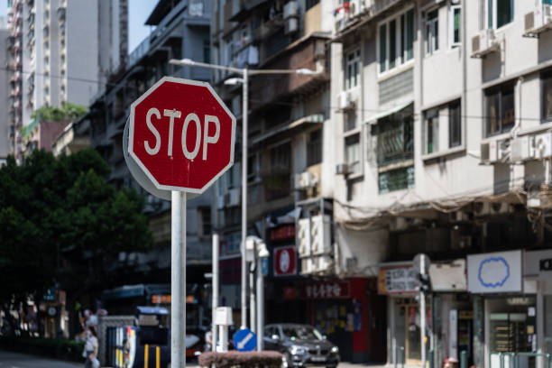 Stop signs on the streets of modern big cities
