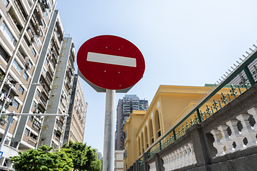 Stop signs on the streets of modern big cities