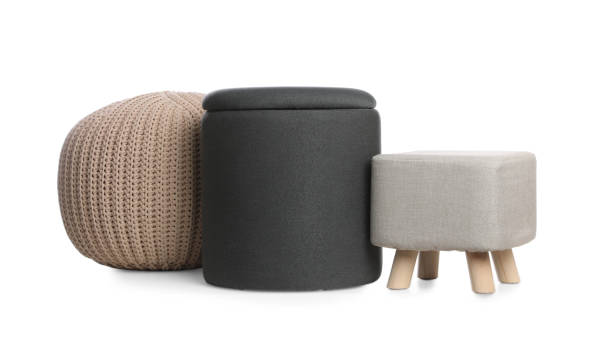 istock Stylish pouf and ottomans on white background. Home design 1421310878