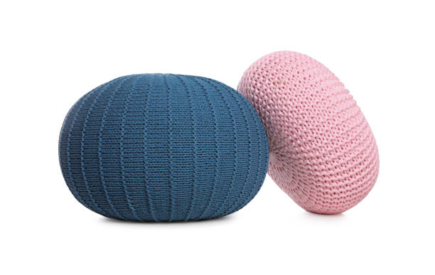 istock Different stylish poufs on white background. Home design 1421311814