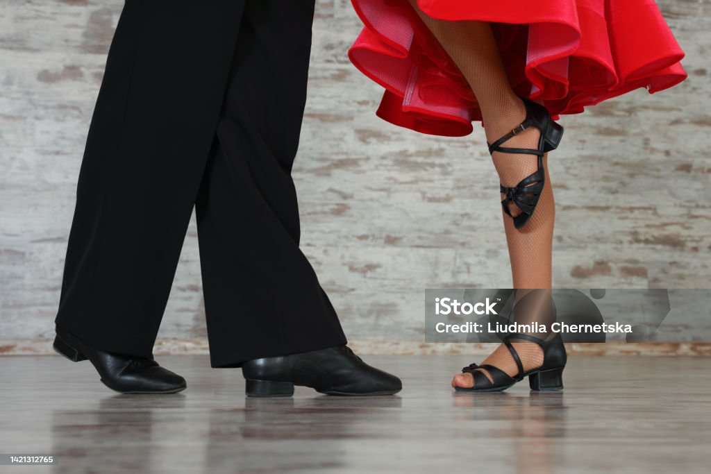 Couple of kids dancing together in studio, closeup Activity Stock Photo