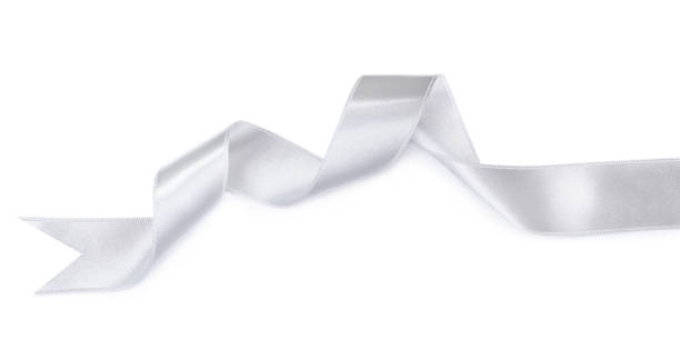 istock Silver satin ribbon on white background, top view 1421313870