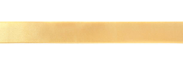 istock Golden satin ribbon on white background, top view 1421314006