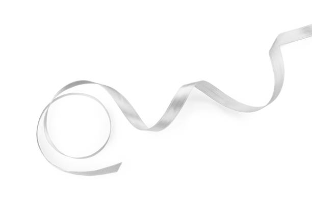 istock Silver satin ribbon on white background, top view 1421314034