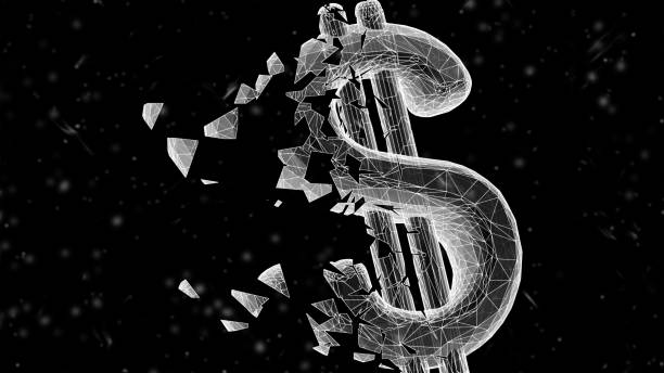 istock 3D mesh of dollar icon isolated on black abstract background. 1421315090