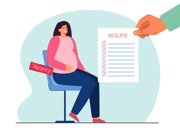 Vector illustration of Cartoon pregnant woman applying for job