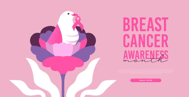 осведомленность о раке молочной железы розовый цветок птица шаблон - beast cancer awareness month stock illustrations