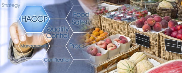 신선한 과일 haccp (위험 분석 및 중요 관리 지점) 개념 - 식품 산업의 식품 안전 및 품질 관리 - biologic 뉴스 사진 이미지