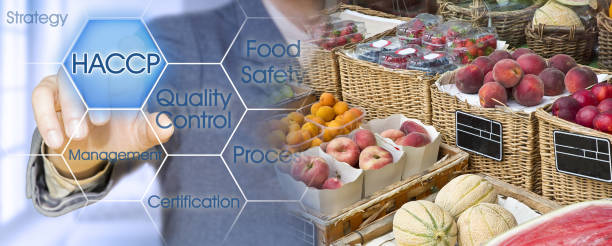 fresh fruit haccp (hazard analysis and critical control points) concept - food safety and quality control in food industry - biologic imagens e fotografias de stock