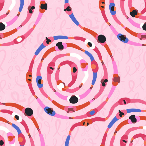 Breast cancer awareness people seamless pattern Breast Cancer Awareness seamless pattern illustration of pink people group holding hands together for women health support. Woman family or friends united background. optimism background stock illustrations
