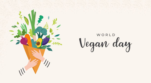 World Vegan Day, Concept Design. Bouquet of vegetables, leaves, fruits, leaves and nuts. For Social Media promotions, sticker, banner, greeting cards World Vegan Day, Concept Design. Bouquet of vegetables, leaves, fruits, leaves and nuts. For Social Media promotions, sticker, banner, greeting cards. Vector illustration broccoli crowns stock illustrations