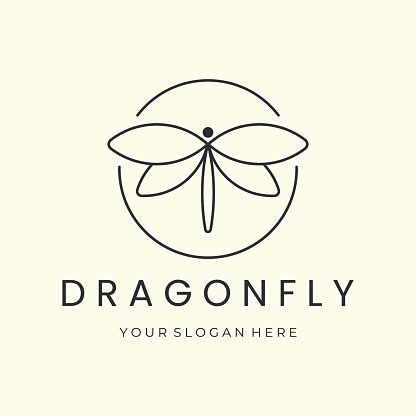 dragonfly with linear and emblem style logo vector illustration design icon template