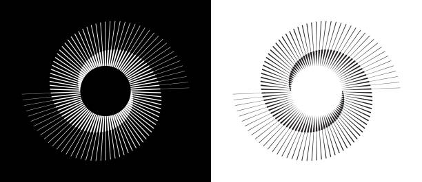 회색 색상 선이 동적 추상 벡터 배경 또는 로고 또는 아이콘으로 표시되는 나선형입니다. 음과 양의 상징. - illusion spiral black white stock illustrations