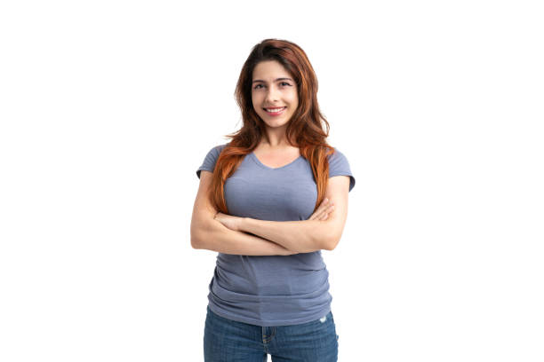 istock Woman on white background with arms crossed 1421325066
