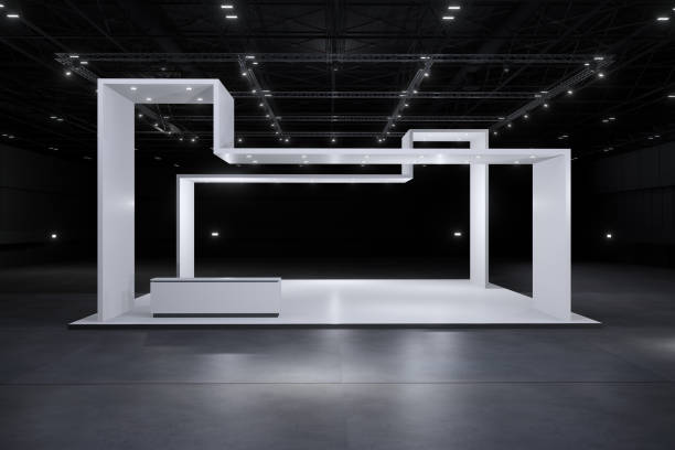 istock Exhibition stand for mockup and Corporate identity,Display design.Empty booth Design.Retail booth elements in Exhibition hall.booth Design trade show.Blank Booth system of Graphic Resources.3d Background for online Event,conference,live.3d render. 1421326164
