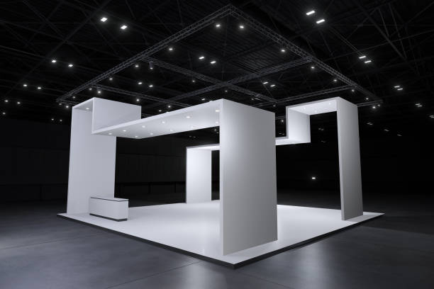 istock Exhibition stand for mockup and Corporate identity,Display design.Empty booth Design.Retail booth elements in Exhibition hall.booth Design trade show.Blank Booth system of Graphic Resources.3d Background for online Event,conference,live.3d render. 1421326170