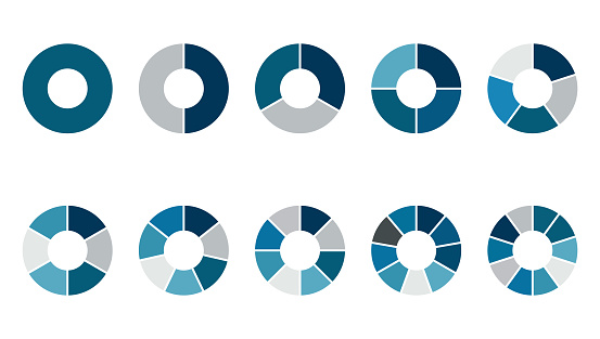 Vector blue diagrams pie chart set circle icons for infographic business collection illustration for UI web design