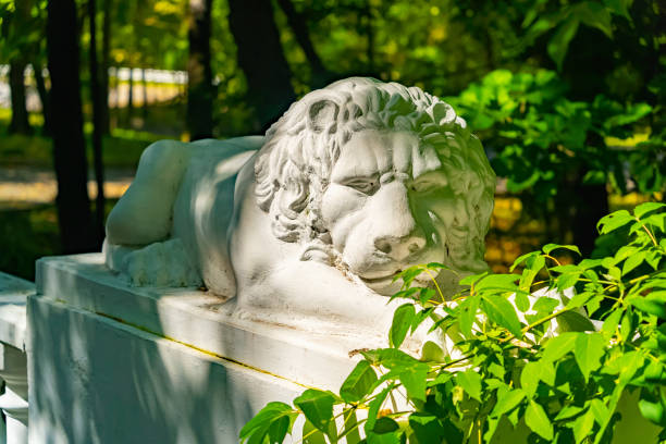 marble medici lion near Vorontsov (Alupka) Palace, Crimea isolated on white background