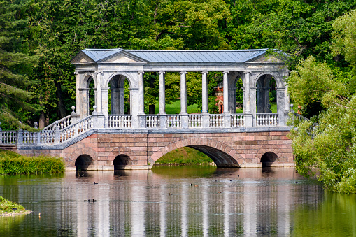 Marble bridge in summer in Catherine park, Tsarskoe Selo (Pushkin), Saint Petersburg, Russia