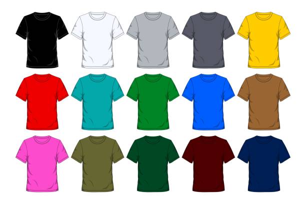 bunte t-shirt-vorlage - t shirt stock-grafiken, -clipart, -cartoons und -symbole