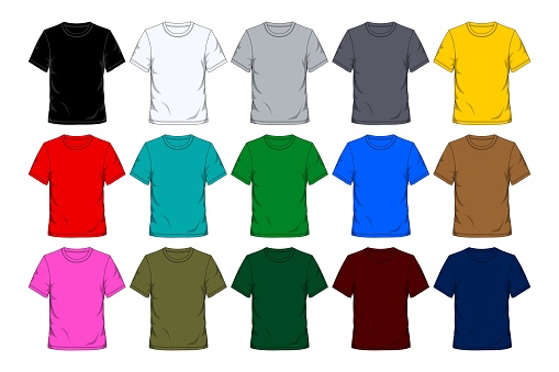 short sleeve t-shirt template with fifteen different colors
