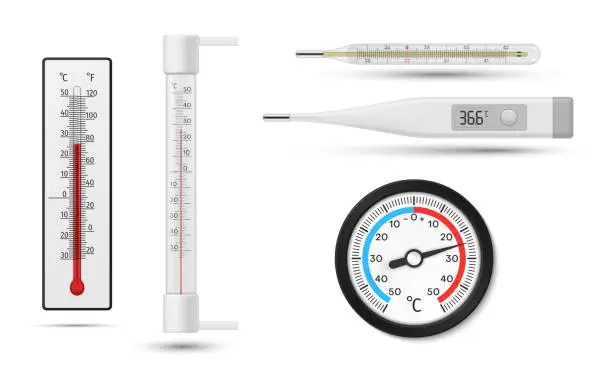 Vector illustration of Thermometers set realistic vector illustration. Tools for determining temperature