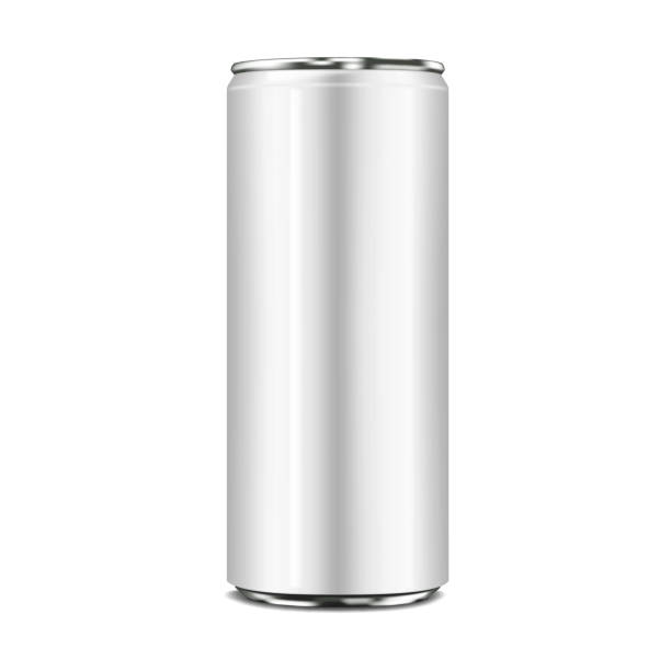 blank white aluminum can realistic vector mock-up. drink tin can packaging mockup - konserve kutusu stock illustrations