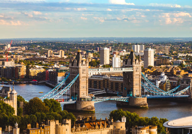 istock High angle view of Tower Bridge at sunset 1421337236