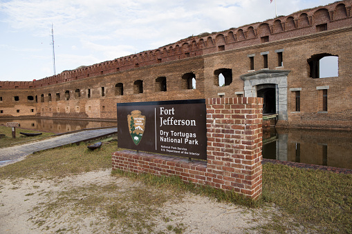 Florida; March 30, 2020; Exterior sign at Fort Jefferson at the Dry Tortugas National Park