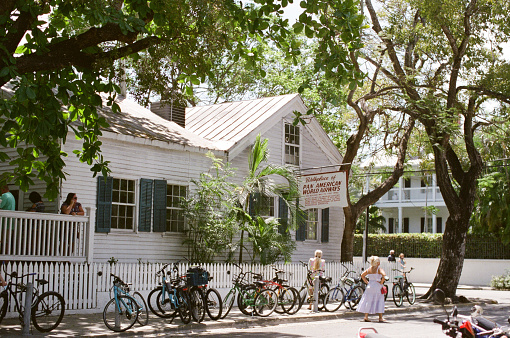 Florida; March 2020; Birthplace of Pan American World Airways, Key West Florida, with pedestrians and bicycles