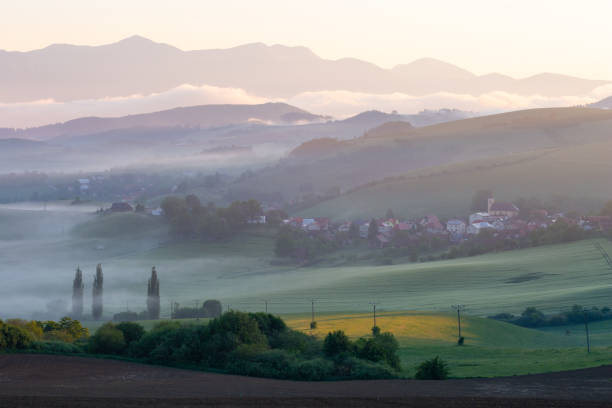 istock Foggy turiec Basin and Mala Fatra mountain range, Slovakia. 1421339596