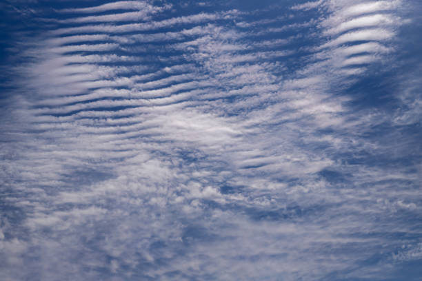 Sunny weather with cumulus and cirrus clouds on blue sky.