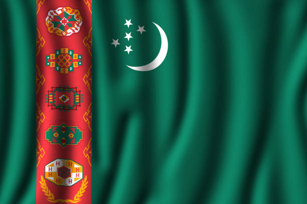 ilustrações, clipart, desenhos animados e ícones de agitando bandeira do turquemenistão em bela ilustração 3d - turquemenistão