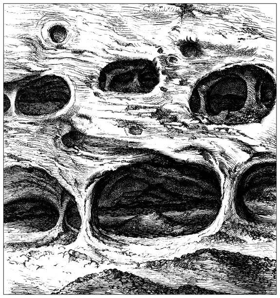 Antique illustration, geology: Caverns in Switzerland