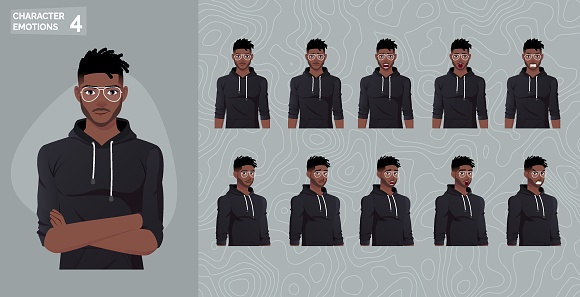 Character Face Expressions and Emotions Man Wearing Hoodie premium