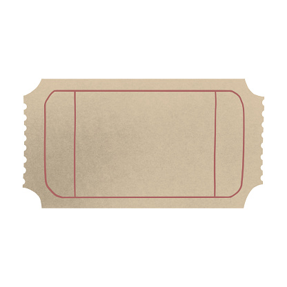 mockup for any kind of tickets in hand drawn, cartoon, retro style isolated on white background with clipping path. grunge paper or cardboard coupon template for cinema, theatre. blank event ticket.