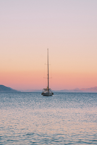 Yacht sailing in Aegean sea sunset landscape travel yachting tour beautiful scenery